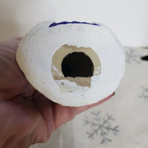 Vintage Christmas Mini Blue Ceramic Red Head Girl with Candle Figurine 4" - Picture 5 of 7